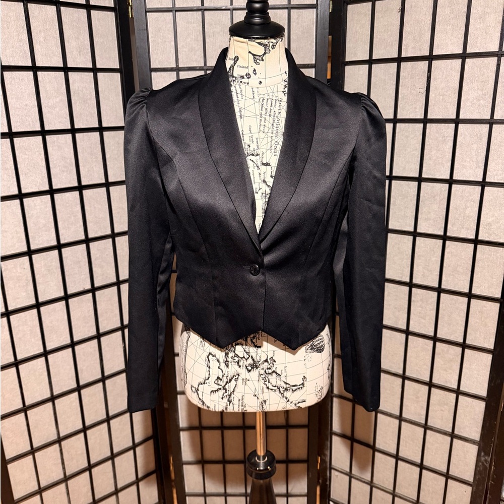 Stefano Vintage Satin Tailored Crop bolero y2k formal evening Blazer L goth fit